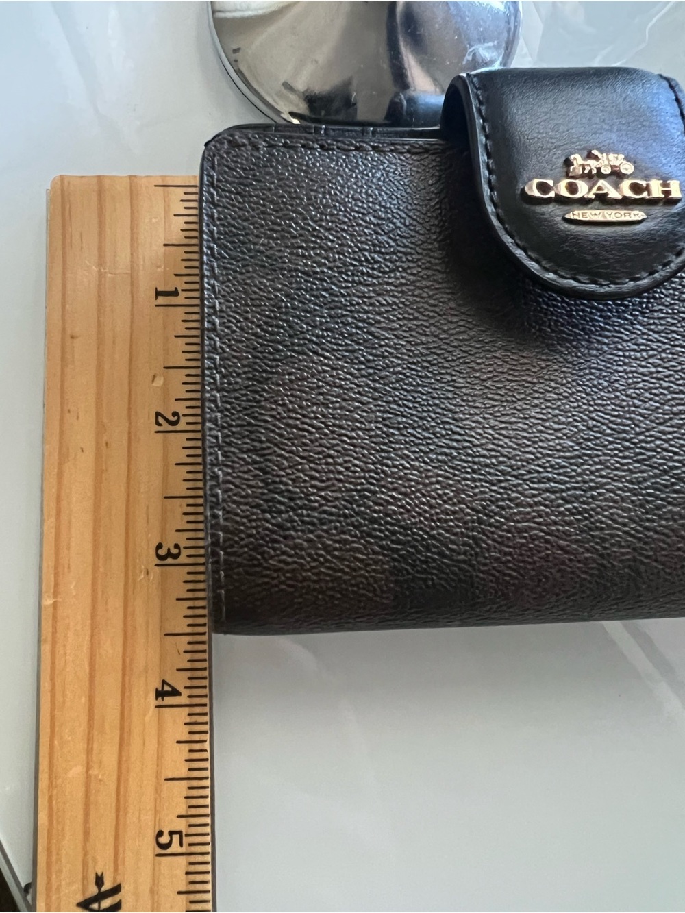 Coach Black Logo Compact Wallet with Gold Hardware - Picture 5 of 6